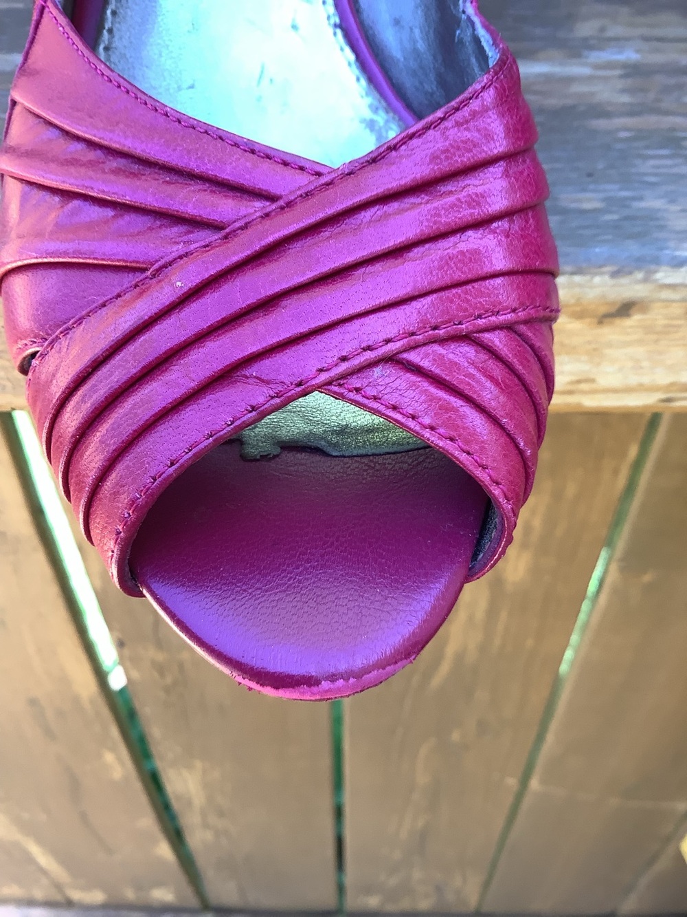 Y2K Bandolino Fuchsia Pink Leather Slingback Peep Toe Heels Size 8 - Picture 9 of 12